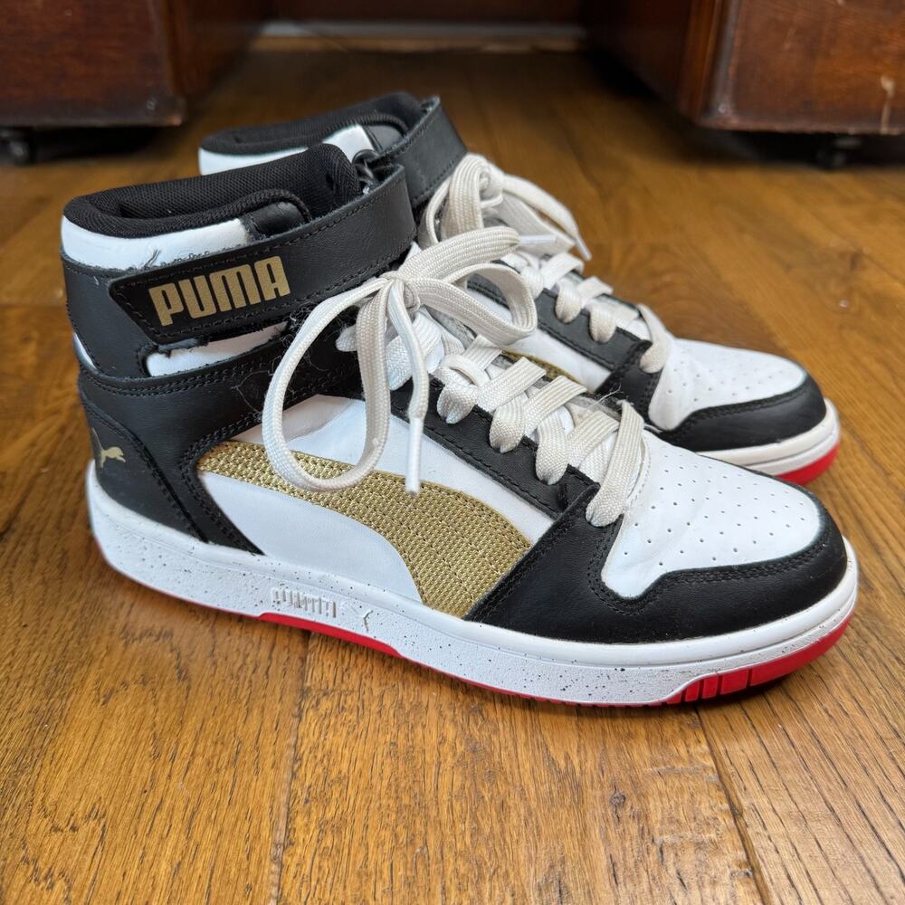 Puma RBD Rebound Game Sneaker Sz 6.5C Youth Black White Gold High Top Basketball